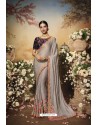 Light Grey Partywear Chiffon Satin Designer Saree