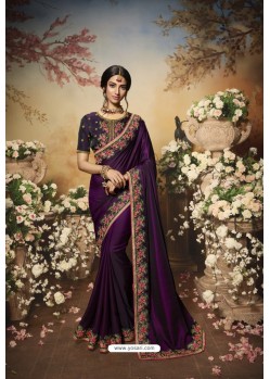 Purple Partywear Barfi Silk Designer Saree