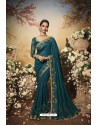 Teal Partywear Vichitra Silk Designer Saree