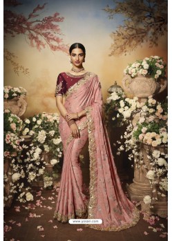 Baby Pink Partywear Silk Georgette Designer Saree