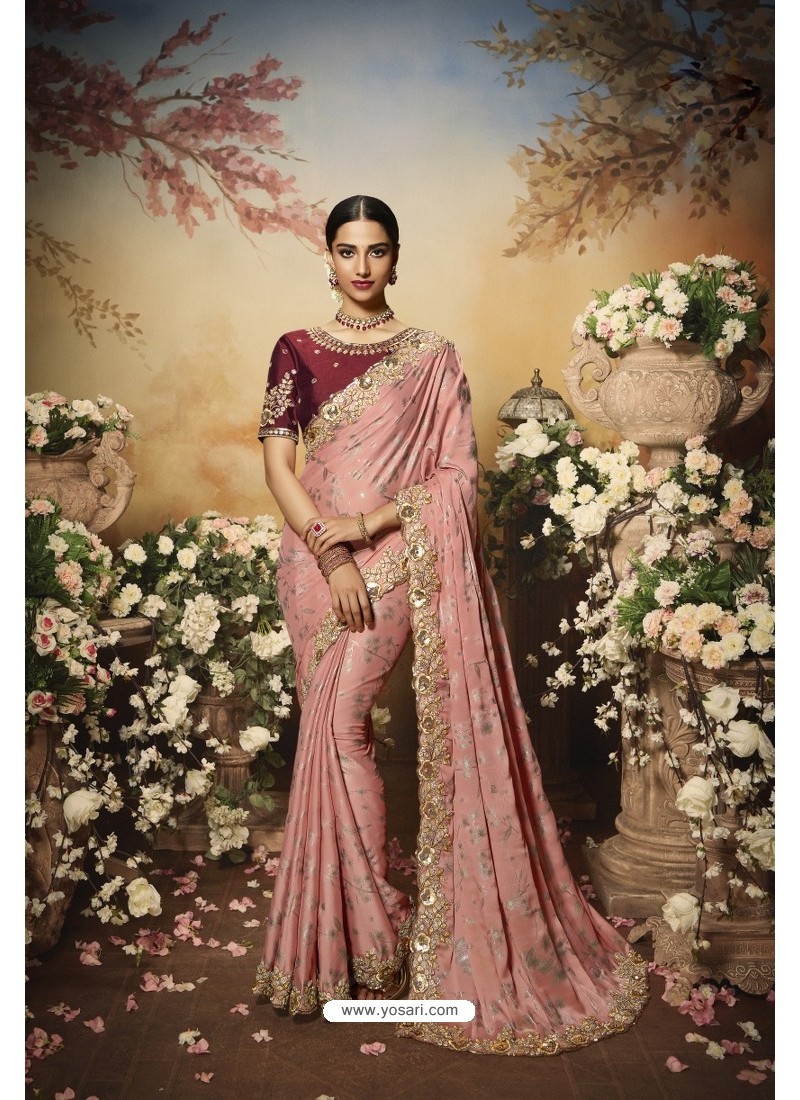 Baby Pink Color Florel Digital Print Pyor Organza Silk Saree With  Embroidery Border Work Party Wear Saree Exclusive Saree Designer Saree -  Etsy