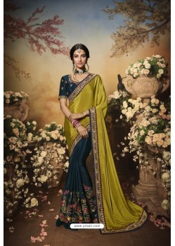 Teal Blue And Green Latest Designer Party Wear Saree