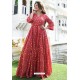 Red Designer Rayon Poly Long Gown