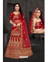 Elegant Red Bridal Wedding Wear Velvet Lehenga Choli