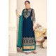 Navy And Teal Viscose Georgette Designer Straight Suit