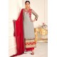 Grey And Red Viscose Georgette Designer Straight Suit