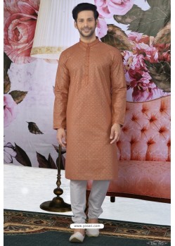 Orange Cotton Fancy Classic Wear Kurta Pajama