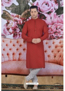 Maroon Cotton Fancy Classic Wear Kurta Pajama