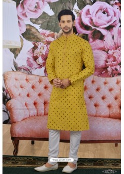 Stylish Yellow Cotton Fancy Classic Wear Kurta Pajama