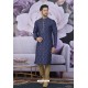 Navy Blue Jacquard Banarasi Silk Kurta Pajama