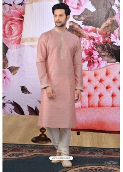 Pink Jacquard Banarasi Silk Kurta Pajama