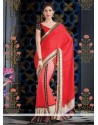 Gorgeous Mystical Red And Pink Shade Faux Georgette Saree