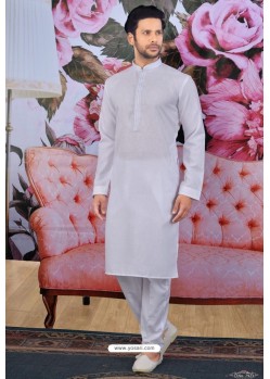 Traditional White Cotton Classic Wear Kurta Pajama