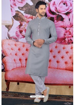 Light Grey Cotton Classic Wear Kurta Pajama