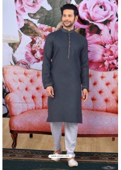 Dark Grey Cotton Classic Wear Kurta Pajama