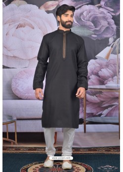 Black Cotton Classic Wear Kurta Pajama