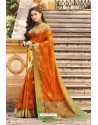 Orange Heavy Banarasi Silk Designer Saree