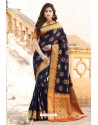 Navy Blue Heavy Banarasi Silk Designer Saree