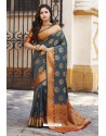 Teal Blue Heavy Banarasi Silk Designer Saree