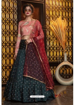 Teal Blue Heavy Embroidered Designer Party Wear Lehenga