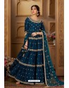 Teal Blue Latest Heavy Embroidered Designer Wedding Anarkali Suit