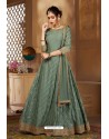 Grayish Green Latest Heavy Embroidered Designer Wedding Anarkali Suit