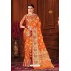 Orange Heavy Embroidered Traditional Wear Designer Silk Sari