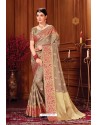Light Brown Heavy Embroidered Traditional Wear Designer Silk Sari