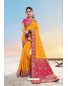 Yellow Heavy Designer Traditional Wear Wedding Sari