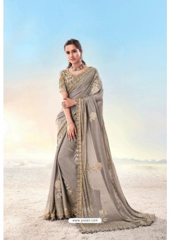 Taupe Heavy Designer Traditional Wear Wedding Sari