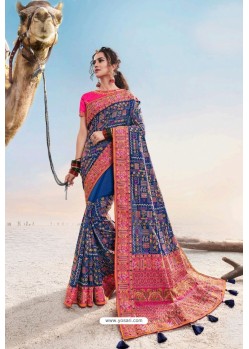 Dark Blue Heavy Designer Traditional Wear Wedding Sari