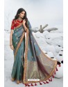 Turquoise Latest Heavy Designer Traditional Party Wear Silk Sari