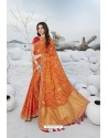 Orange Latest Heavy Designer Traditional Party Wear Silk Sari