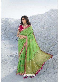 Green Latest Heavy Designer Traditional Party Wear Silk Sari