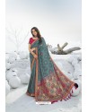 Aqua Grey Latest Heavy Designer Traditional Party Wear Silk Sari