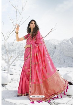 Light Pink Latest Heavy Designer Traditional Party Wear Silk Sari