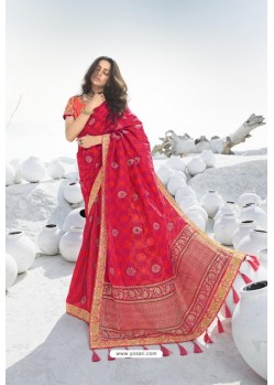 Rani Pink Latest Heavy Designer Traditional Party Wear Silk Sari