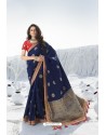 Navy Blue Latest Heavy Designer Traditional Party Wear Silk Sari