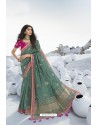 Grayish Green Latest Heavy Designer Traditional Party Wear Silk Sari