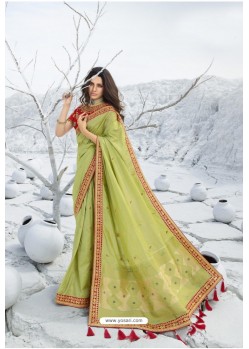 Green Latest Heavy Designer Traditional Party Wear Silk Sari