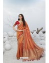 Pretty Orange Latest Heavy Designer Traditional Party Wear Silk Sari