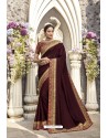 Maroon Heavy Embroidered Designer Wear Wedding Silk Sari