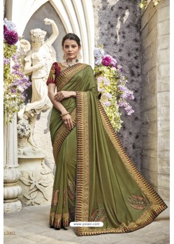 Green Heavy Embroidered Designer Wear Wedding Silk Sari