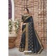Dark Grey Heavy Embroidered Designer Wear Wedding Silk Sari