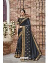 Dark Grey Heavy Embroidered Designer Wear Wedding Silk Sari