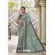 Aqua Grey Heavy Embroidered Designer Wear Wedding Silk Sari