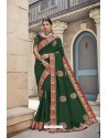 Dark Green Heavy Embroidered Designer Wear Wedding Silk Sari