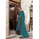 Teal Blue Heavy Embroidered Designer Wear Wedding Silk Sari