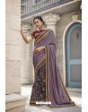 Lavender Heavy Embroidered Designer Wear Wedding Silk Sari