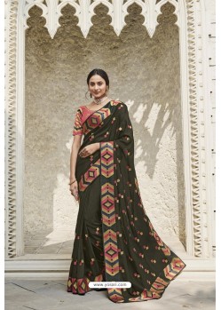 Mehendi Heavy Embroidered Designer Wear Wedding Silk Sari